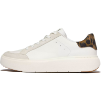 FITFLOP Women's RTG Leopard-Backtab Leather/Suede Urban White/Chocolate Mix Sneakers (E4F-D26)