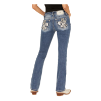 MISS ME Womens Wild Spirit Fleur De Lis Mid-Rise 32L Bootcut Jeans (M9400SBV)
