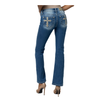 MISS ME Womens Prosecco Cross Applique Mid-Rise 34L Bootcut Jeans (M9358BL)