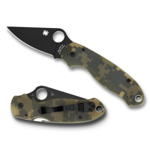 Spyderco Para 3 Camo Folding Knife - 3 Plain Clip Point Blade with Reversible Pocket Clip