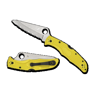 Spyderco Pacific Salt H2 Folding Drop Point Knife Serrated, Yellow - C91SYL2