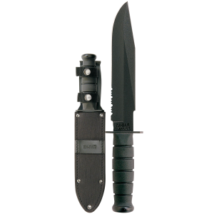 Ka-Bar 1271 Fighter  8 Clip Point Part Serrated Black 1095 Cro-Van Kraton G Black Handle Fixed