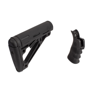 Hogue 15056 OverMolded Combo Kit Collapsible Black OverMolded Rubber Black Synthetic Black Rubber Grip for AR15 M16 with MilSpec Tube (Tube Not Included)