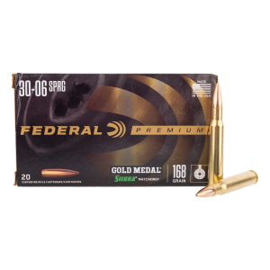Federal GM3006M Gold Medal 30-06 Springfield 168 gr Sierra MatchKing Boat-Tail Hollow Point (BTHP) 20 Bx/ 10 Cs