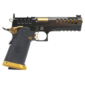 Watchtower Firearms, Demolitia, Demolition Ranch, Elite Package, Black w/ 5 Gold Ported Barrel, 4 Mags, 9mm Doublestack 1911 Pistol