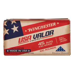 Winchester USA Valor 45 ACP 230 Grain Full Metal Jacket Ammo - Box of 100