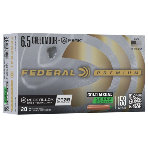 Premium 6.5 Creedmoor + Peak Gold Medal Tip Matchking Rifle Ammo - 6.5 Creedmoor 153gr Tip Matchking 20/Box