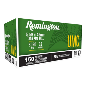 Remington UMC 5.56x45mm NATO 62gr M855 FMJ Ammo - Box of 150