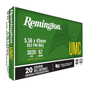 Remington UMC 5.56x45mm NATO 62gr M855 FMJ Ammo - Box of 20