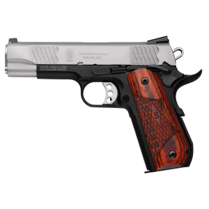 Smith & Wesson 1911 E-Series 45 ACP 4.25 8 Round Scandium Black Frame Stainless Steel Slide Laminate Wood/Rounded Butt Grip Pistol