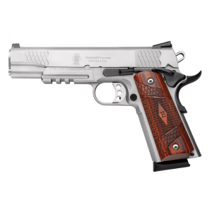 Sw1911ta Handgun 45 Acp 5in 8+1 108411 - Sw1911ta E-Series Tactical Rail 45 Acp 5" Bbl (2)8rd Ss/Wood
