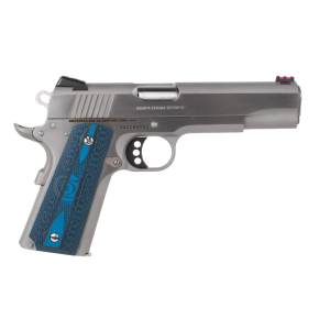 Colt 1911 Government Competition 9mm Luger Pistol 5" Barrel 9+1 Round Stainless Slide Blue Grip Stainless Frame