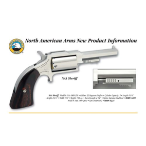 North American Arms Sheriff 22 Long Rifle Revolver 2.5" Stainless Barrel 5 Round Wood Grip with 22 WMR Cylinder