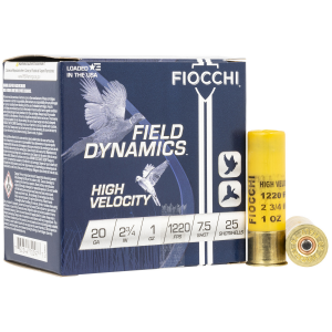 Fiocchi Field Dynamics High Velocity 20ga 2.75" 1oz #7.5 Shotshell Ammo, 25rds - 20HV75