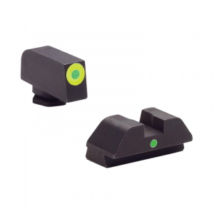 AmeriGlo I-Dot Front/Single Dot Rear Night Sight Set for Glock 42, 43 Pistols, Green with Lumigreen Outline Front, Green Rear - GL305
