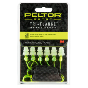 3M Peltor Sport Tri-Flange 26 dB Reusable Tri-Flange Corded Ear Plug, Yellow, 3 Pair/pack - 97317