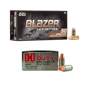 500rds of CCI Blazer 115gr FMJ 9mm Ammo & 25rds of Hornady 135gr Flexlock Critical Duty 9mm +P Ammo