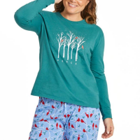 Women's Peaceful Cardinal Forest Long Sleeve Snuggle Up Relaxed Sleep Tee