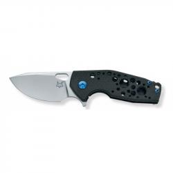 Fox FX-526 TCBL Jesper Voxnaes Suru Flipper Knife&comma; Black Carbon Fiber Handle&comma; Blue Titanium Hardware