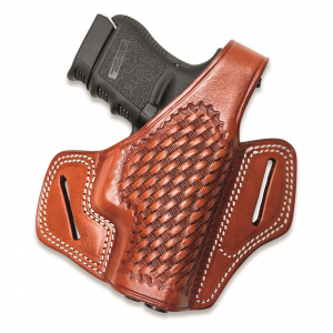 Cebeci Arms Leather Basketweave Belt-Slide OWB Pancake Holster S & W J Frame 2 inch Revolvers Right Hand