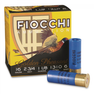 Fiocchi Golden Pheasant 16 Gauge 2 3/4 inch Shells 1 1/8 oz. Nickel Plated 25 Rounds