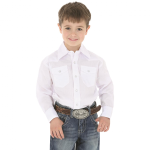 Wrangler Boys Long-sleeved Dress Western Solid Snap Shirt White