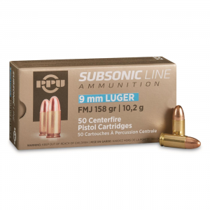 PPU Subsonic Line 9mm FMJ 158 grain 50 Rounds