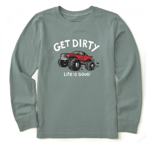 Life is Good Kids' Long Sleeve Get Dirty Truck Crusher Shirt