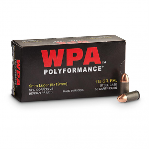 f WPA Polyformance 9mm FMJ 115 Grain 50 Rounds Ammo