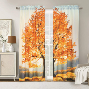 Habitat Photo Real Fall Tree Light Filtering Pole Top Curtain Panel Pair