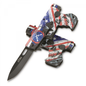 SZCO 4.5 inch Old Glory Flag and Skull Gun Folding Knife