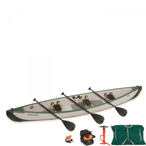 Sea Eagle TC16 Inflatable Travel Canoe with Wood/Web Seats For 3  &  Electric Pump Package
