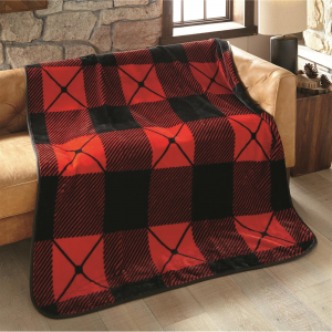 Shavel Home Products High Pile Oversized Luxury Throw Buffalo Check Red Black