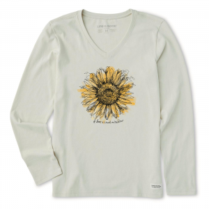 LIFE IS GOOD Women's Scribbled Sunflower Long Sleeve Crusher V Neck Tee