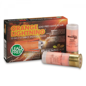 nneke Orange Lightning 12 Gauge 2 3/4 Inch 2/3 Oz. Lead-Free Sabot Slugs 5 Rounds Ammo