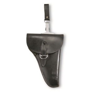 Italian Military Surplus Large Frame Leather Holster with Belt Clip Like New