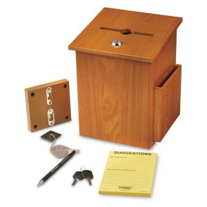 U.S. Municipal Surplus Oak Wood Suggestion Box with Supplies New
