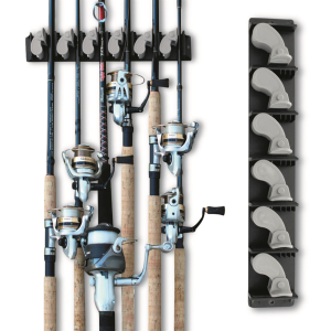 Rush Creek 6 Fishing Rod Wall Rack with Textured Rubber Swivel Grip