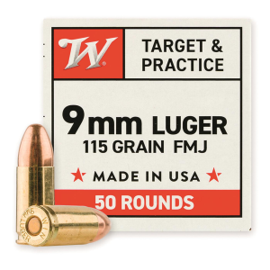 Winchester Target And Practice Ammunition 9mm Luger FMJ 115 Grain 50 Rounds chester Target And Practice Ammunition 9mm Luger FMJ 115 Grain 50 Rounds Ammo