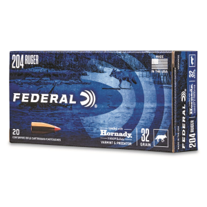 Federal Varmint & Predator .204 Ruger Hornady V-Max 32 Grain 20 Rounds eral Varmint & Predator .204 Ruger Hornady V-Max 32 Grain 20 Rounds Ammo