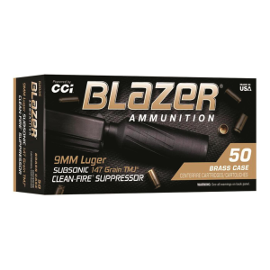  Blazer Brass Clean-Fire Suppressor Handgun 9mm Luger Total Metal Jacket Flat Nose 147 Grain 50 Rounds Ammo