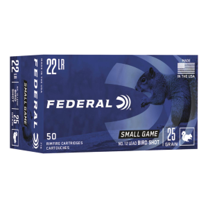 Federal Game-Shok .22LR No. 12 Bird Shot 25 Grain 50 Rounds eral Game-Shok .22LR No. 12 Bird Shot 25 Grain 50 Rounds Ammo