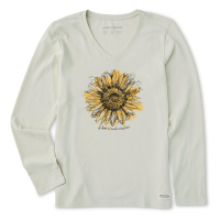 Life is Good Women's Scribbled Sunflower Long Sleeve Crusher V Neck Tee