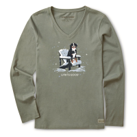 Life is Good Women's Snow Adirondack Bernese Long Sleeve Crusher V Neck