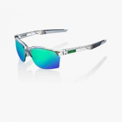 100% Sportcoupe Sunglasses: Polished Translucent Crystal Grey with Green Multilayer