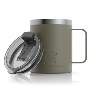 RTIC 12oz Coffee Mug, Olive, Matte, Stainless Steel & Vacuum Insulated, Flip-Top Lid