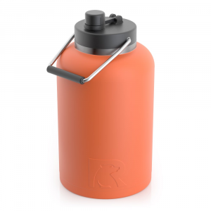 RTIC One Gallon Jug, Orange, Matte, Stainless Steel & Vacuum Insulated, Flip-Top Lid, Case of 9