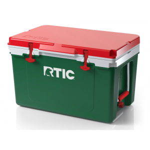 RTIC 52 Quart Ultra-Light Hard Cooler, Green/Red, Lightweight, Heavy Duty Rope Handles, T-Latch Closure