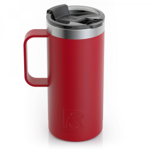 RTIC 16oz Travel Mug, Flag Red, Matte, Stainless Steel & Vacuum Insulated, Flip-Top Lid