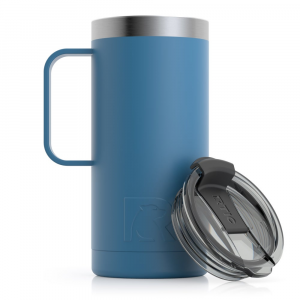 RTIC 16oz Travel Mug, Slate Blue, Matte, Stainless Steel & Vacuum Insulated, Flip-Top Lid, Case of 24